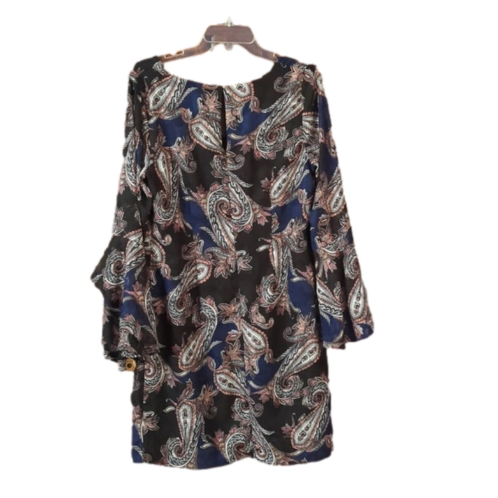 White House Black Market Womens Dress Ruffled Bell Sleeves Paisley Blue Black 8 - Picture 10 of 10